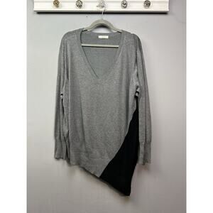 Peyton Primrose Womens 3X Asymmetrical Sweater Gray Black Long‎ Sleeve V Neck